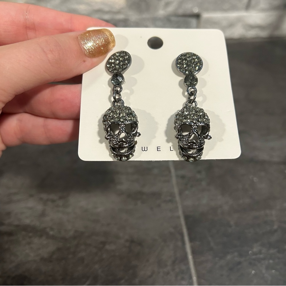 Rhinestone Skull Earrings